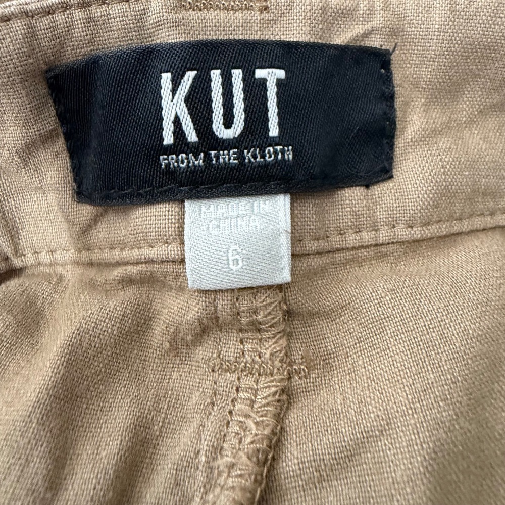 KUT from the Kloth Topaz Khaki High Rise Wide Leg Linen Cropped Pants 6 NWT - Picture 7 of 10